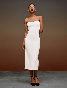 Robe bandeau mi-longue en maille - Écru-Blanc XS