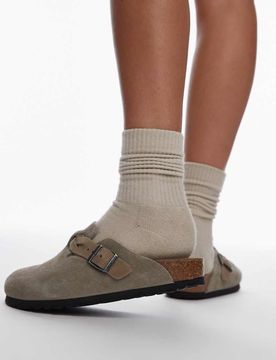 Boston - Schmal geschnittene Clogs in Taupe mit geflochtenem Riemen-Braun Braun 41