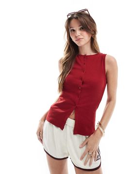 Trägertop in Rot mit Knopfleiste Rot XL