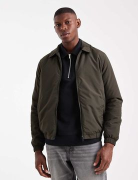Wattierte, kurze Jacke in Khaki mit Kragen-Grün Grün M