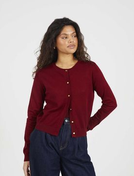 Gilet ras de cou avec boutons métallisés - Lie-de-vin-Rouge 38
