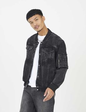 Jeans-Bomberjacke in verwaschenem Schwarz Schwarz XL