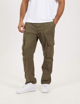 Locker geschnittene Cargohose aus Baumwoll-Popeline in Khaki-Grün Grün W50