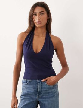 Débardeur dos nu en coton ultra stretch - Bleu marine XS