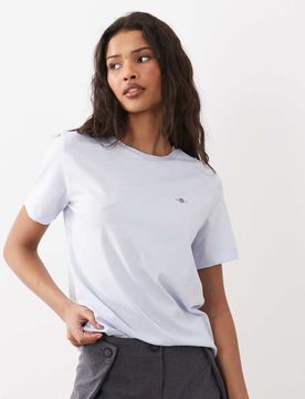 T-shirt ajusté avec petit blason logo - Lilas-Bleu marine XL