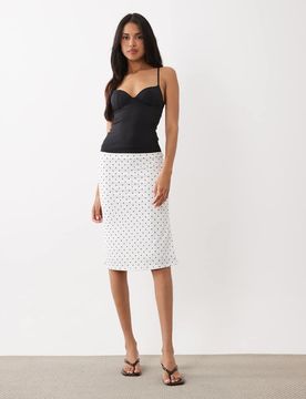 Midirock in Weiß mit Polka-Dots in Schwarz, Kombiteil Weiß M