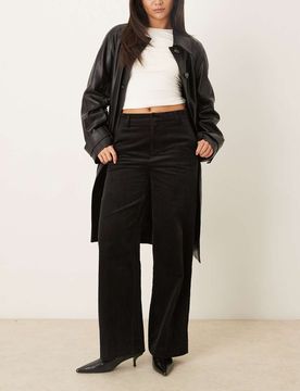 Pantalon taille haute en velours côtelé - Noir 36