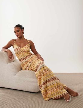 Robe longue à bretelles et col V - Rayures multicolores M