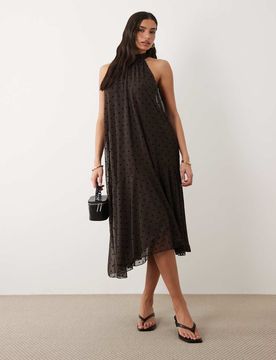 Gina - Robe asymétrique en tricot à dos nu - Marron à pois S