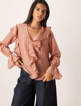 Blouse bohème transparente à volants - Rose blush 36