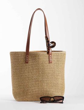 Cabas en raphia - Crème et marron-Brown
