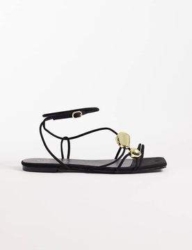Flache Sandalen in Schwarz mit Golddetail Schwarz 38