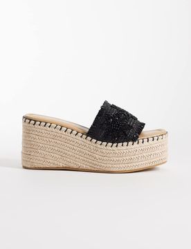 Sandales compensées à talon façon espadrille - Noir 37