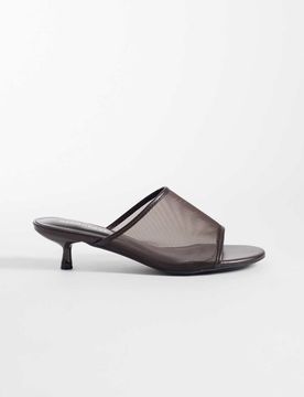 Sandales en tulle à petit talon - Marron espresso-Brown 37