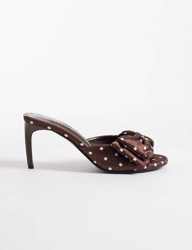Satin-Pantoletten in Braun mit Schleife und Polka Dots-Brown Brown 39