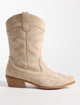 Bottines style western en suédine - Taupe-Neutre 36