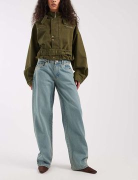 Boyfriend-Jeans in Blau mit niedrigem Bund Blau W26 L30