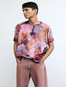 T-Shirt in Rot mit Blumenmuster Rot S
