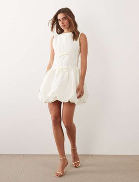 Jane Dream Sister - Vitsippa - Robe courte sans manches en jacquard à encolure bateau et ourlet boule - Ivoire-Blanc S