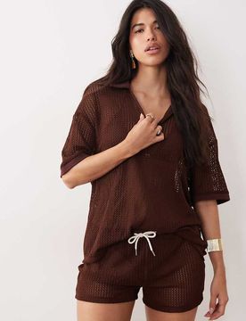 Exclusivité - - Short d'ensemble au crochet - Chocolat-Brown 42
