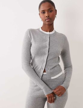 Exclusivité - - Gilet d'ensemble boutonné en coton à bords contrastants - Gris 44