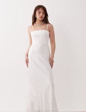 Robe corset longue à encolure carrée - Ivoire-Blanc 36