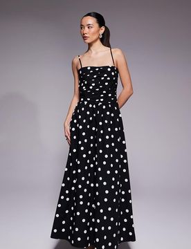 Robe caraco longue à pois - Noir 32