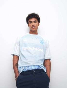 Fußballtrikot in Hellblau mit Raglanärmeln und Logo Blau XXL
