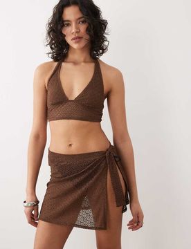 Top de plage dos nu en maille au crochet - Marron foncé-Brown 32-34