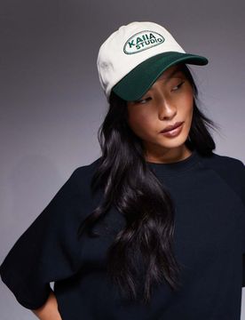 Studio - Bestickte Kappe aus Baumwolle in Creme und Grün mit Logo-Bunt Bunt One Size