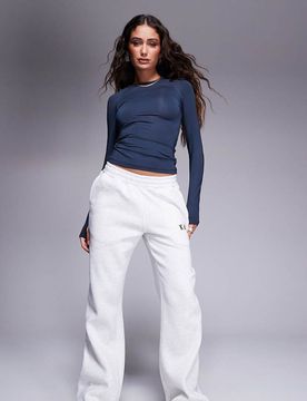 Petite - Pantalon de jogging large en coton mélangé avec logo brodé - Gris clair 32