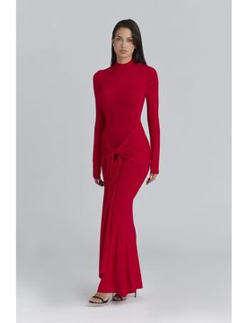 Imogen - Maxikleid in Scharlachrot mit drapierter Hüftpartie Rot L A-C Cup
