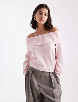 Pull en maille à épaules dénudées - Rose XXL