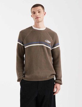 Retro-Strickpullover in Braun mit Rundhalsausschnitt-Brown Brown XS