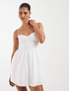 Robe courte boutonnée devant à bretelles - Blanc XL