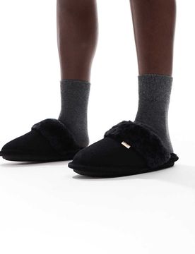 Chaussons doublés style mules - Noir 38