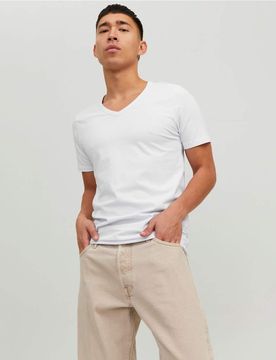 T-Shirt in Weiß mit V-Ausschnitt Weiß XL