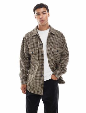 Hemdjacke aus kariertem Tweed-Braun Braun L