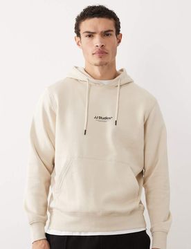 Kapuzenpullover in Creme mit Print auf der Vorderseite-Weiß Weiß L