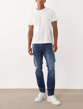 Mike - Tapered Fit Jeans in Mittelblau Blau W31 L34