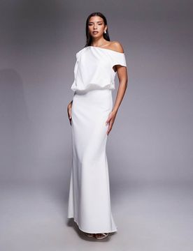 Huda - Robe de mariée longue avec épaule tombante - Ivoire-Blanc 36