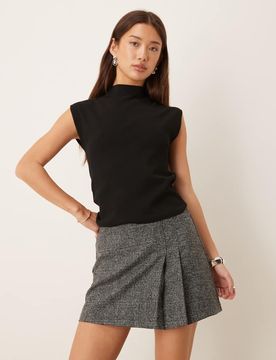 Mini-jupe ajustée à carreaux - Gris-Brown S