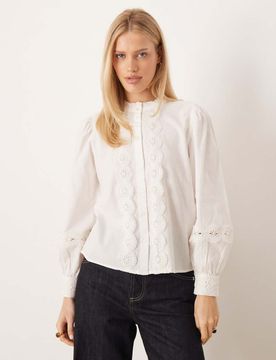 Chemise à empiècements en broderie anglaise - Blanc 2XL