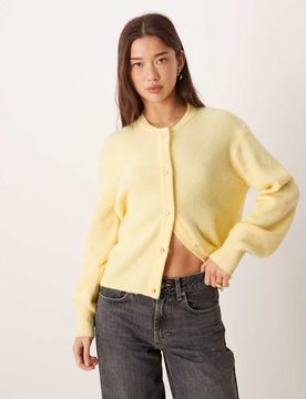 Gilet côtelé avec boutons nacrés - Jaune pastel L