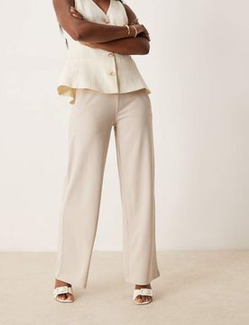 Pantalon ajusté coupe large - Beige-Blanc S L34