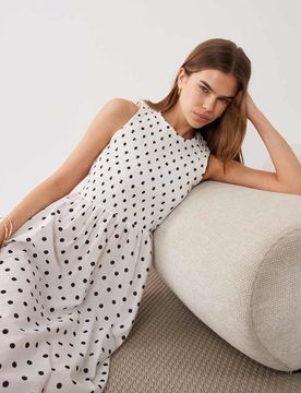 Petite - Robe babydoll mi-longue et sans manches à pois - Blanc M