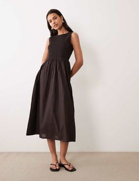 Robe babydoll mi-longue sans manches - Marron XL