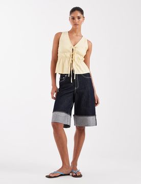 Tokyo - Weite Jeans-Jorts aus dunklem Denim mit Umschlagsaum, Kombiteil-Blau Blau 38