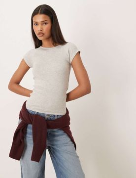 Figurbetontes T-Shirt in Grau mit Raglanärmeln Grau 38