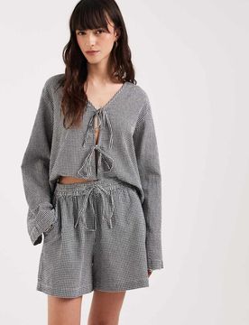 Short d'ensemble en crépon à carreaux vichy - Noir et blanc 34